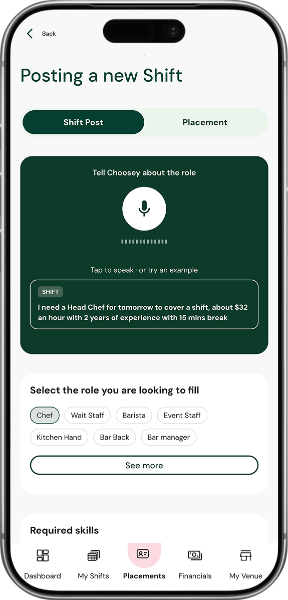 Posting a shift in the Choosey app