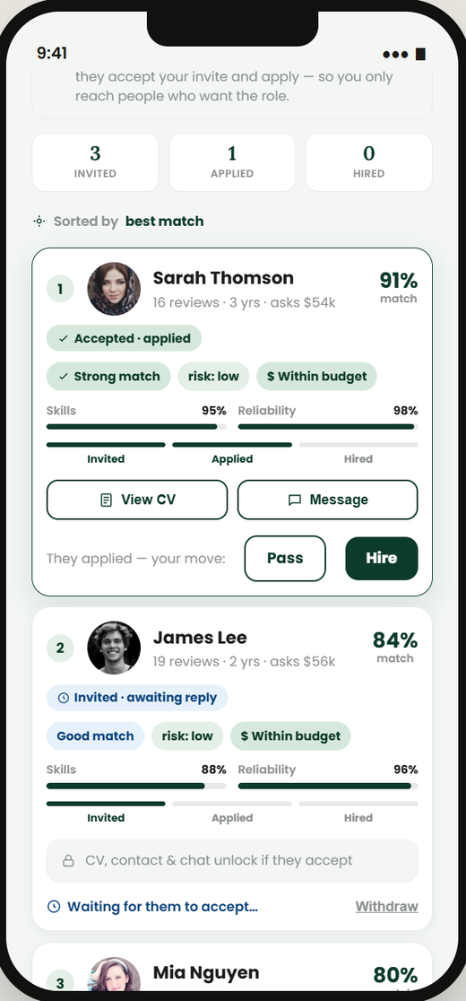 Ranked candidate matches in the Choosey app